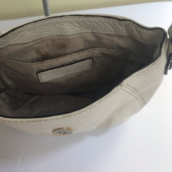 Michael Kors Pebble Leather Small Crossbody Shoulder Bag Mini Handbag White Gold - Picture 7 of 16